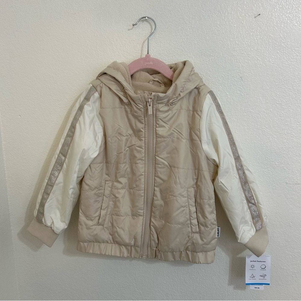 Carters Girl Toddler Jacket 4T Hooded Fleece Lined Full Zip Water Resistant